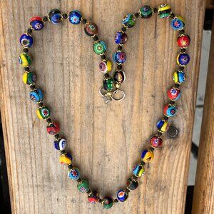 Stunning Vintage Venetian Murano Millefiori Glass Bead Necklace 🌸✨